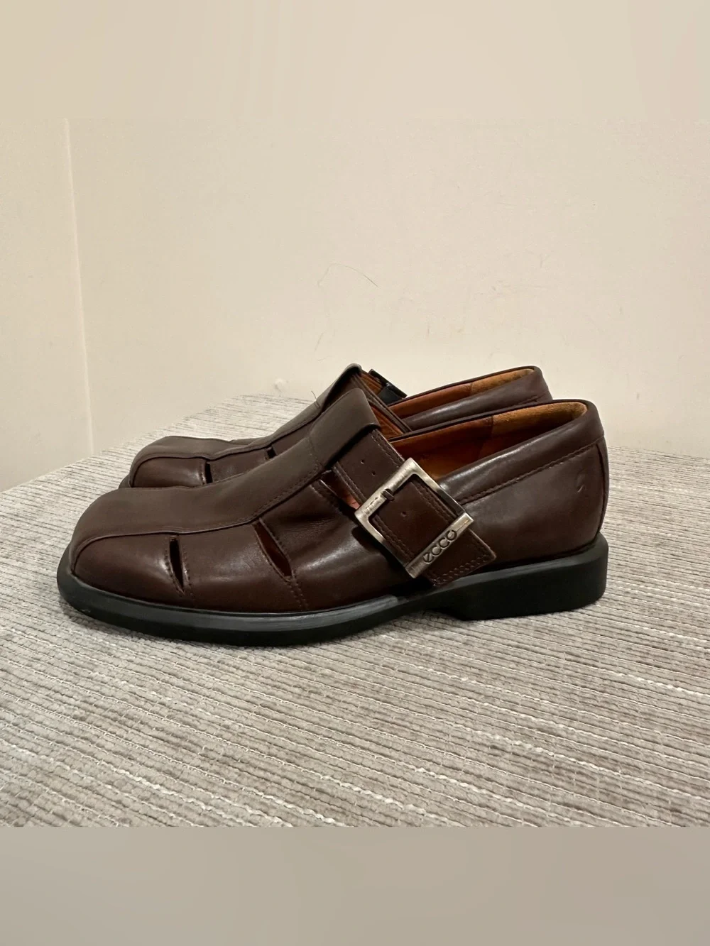 ECCO Men's Brown Leather Fisherman Sandals Casual Shoes US 7.5 $149.95 EUC *
